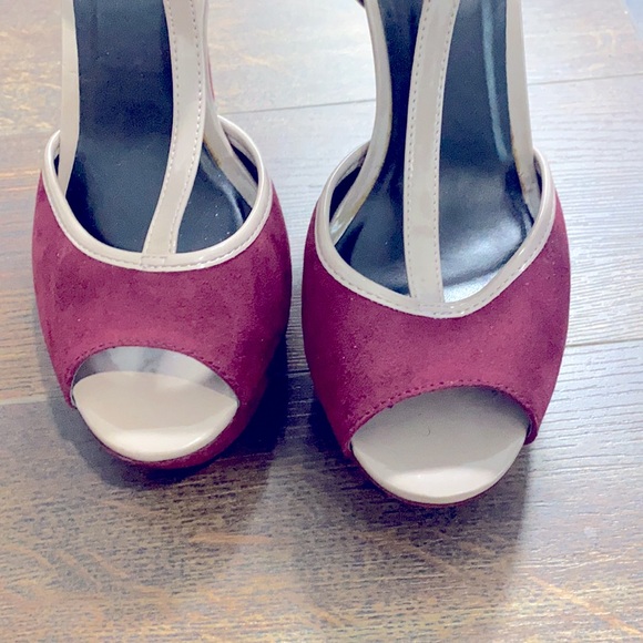 Platform Pumps. Wine pump with blush straps. - Picture 6 of 6